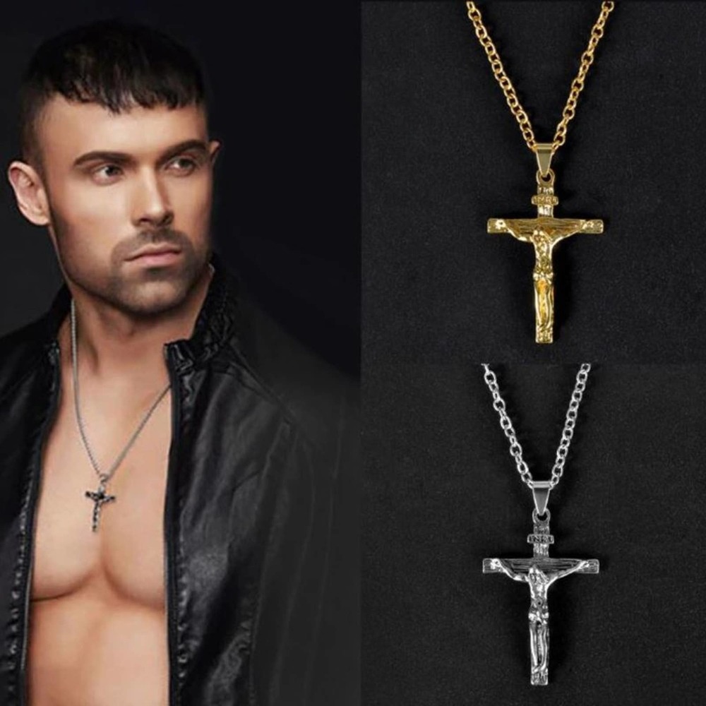 Gold Crucifix Necklace Chain is 23.5 Inches Long - Picture 2 of 2